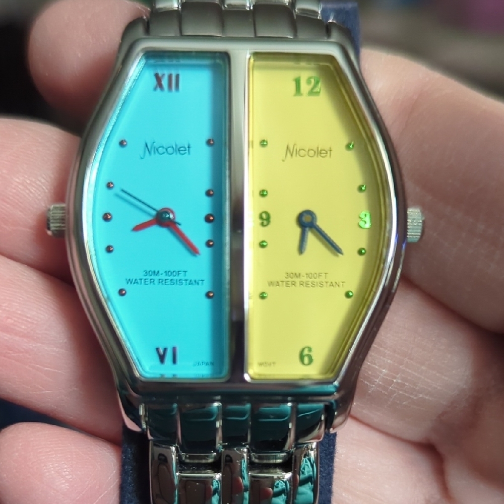 Nicolet Blue and Yellow Dual-Time Watch - Picture 8 of 9
